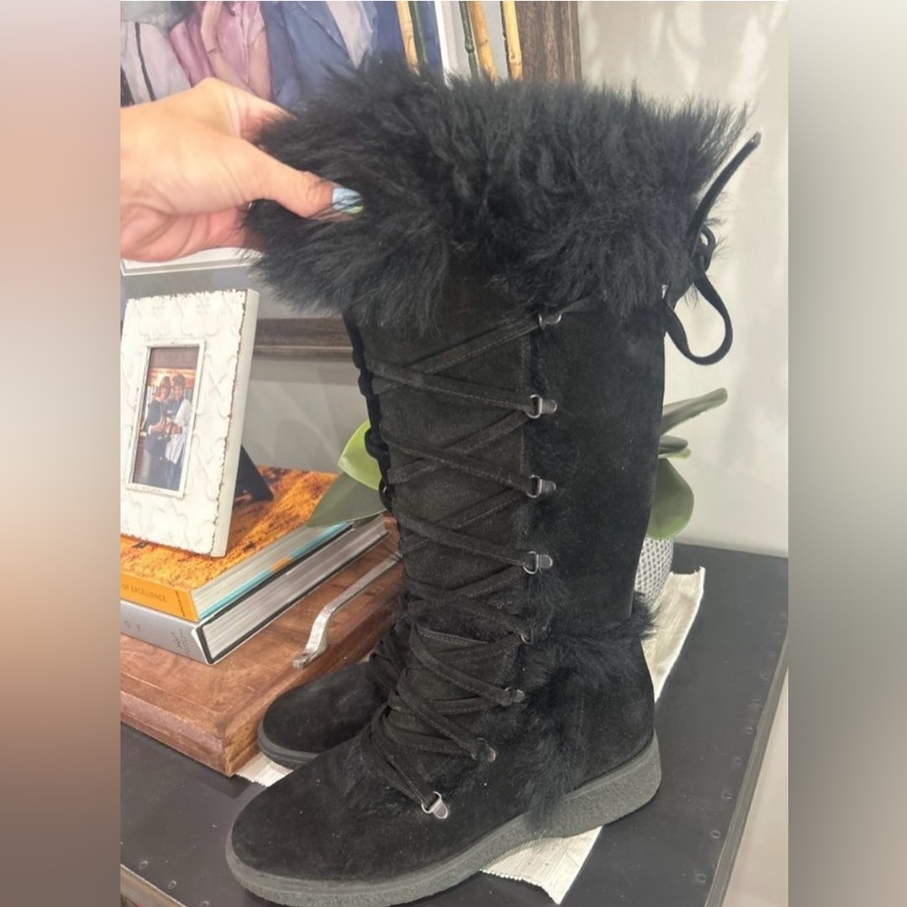 Coach Andi Faux Fur Boots Black Womens Size 7.5